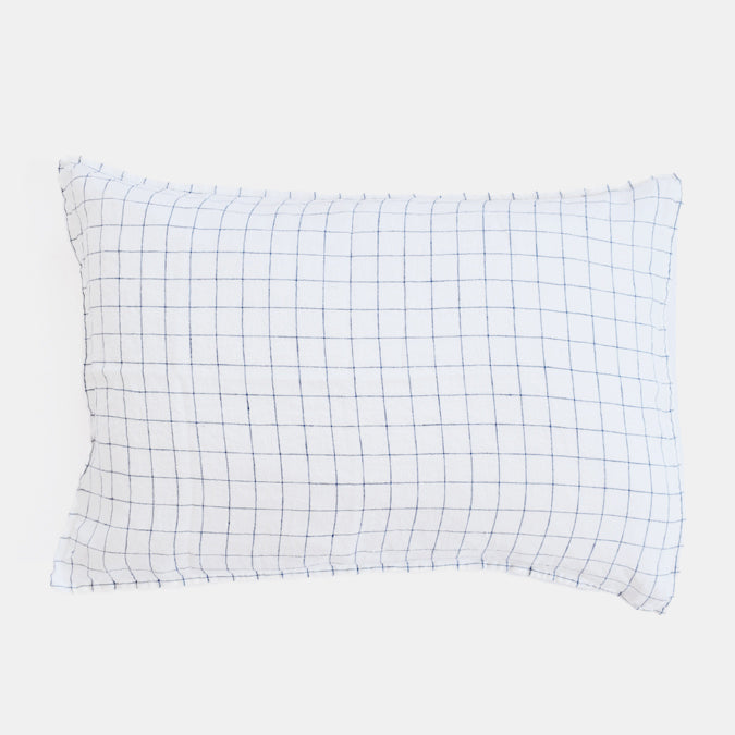 Linen Standard Pillowcase in Navy Check