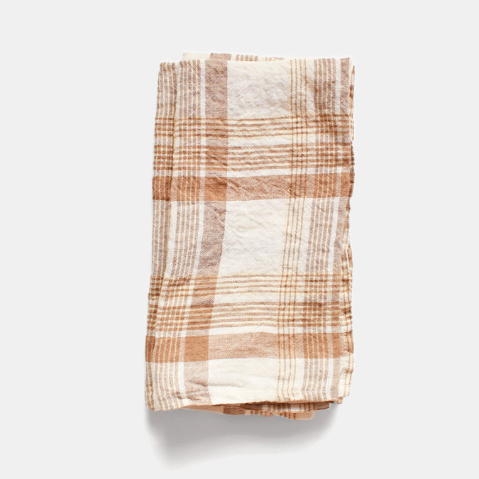 Linen Napkin, caramel checks