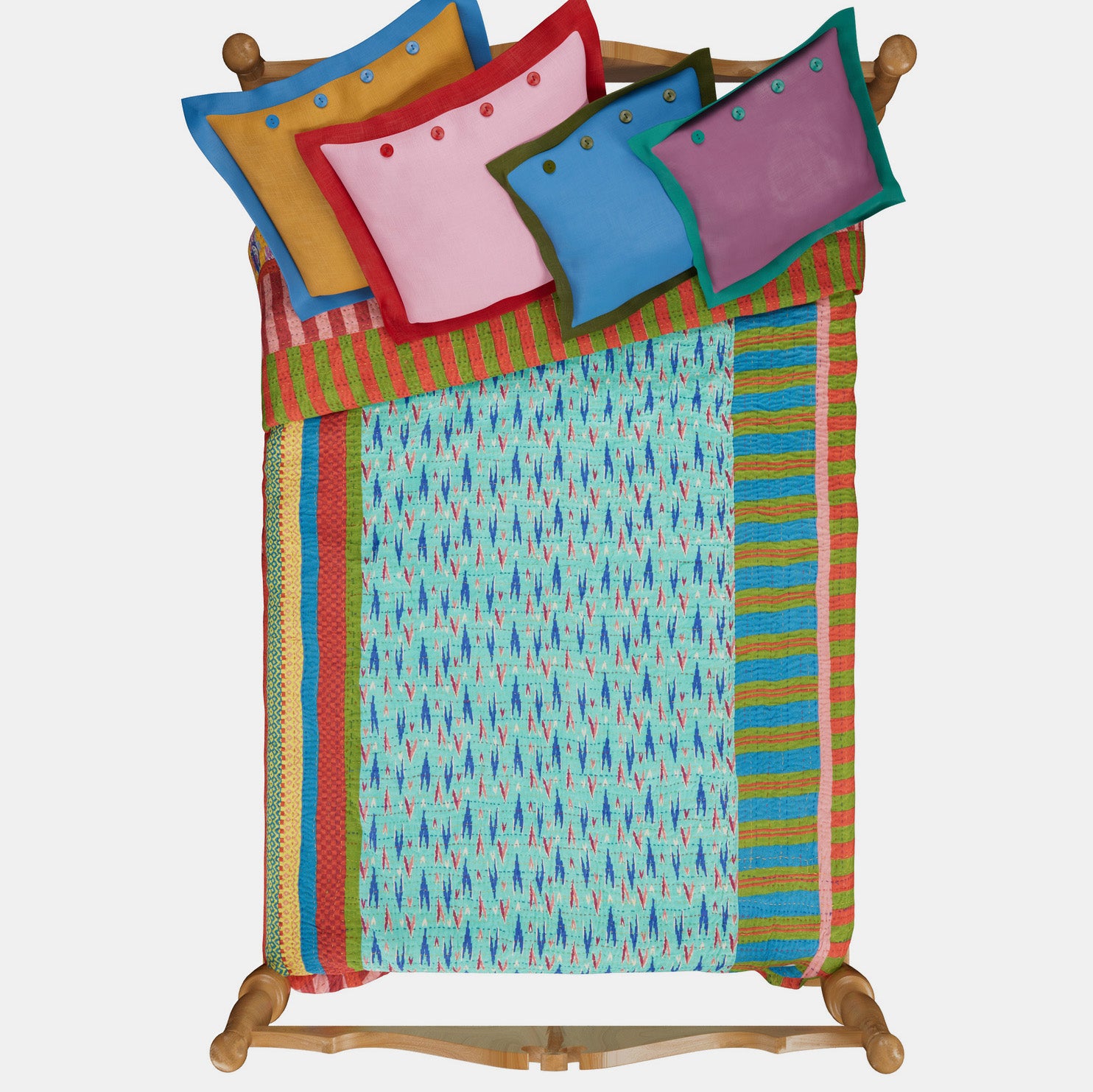 Ikat Arrow Light Blue Gudri Bedcover