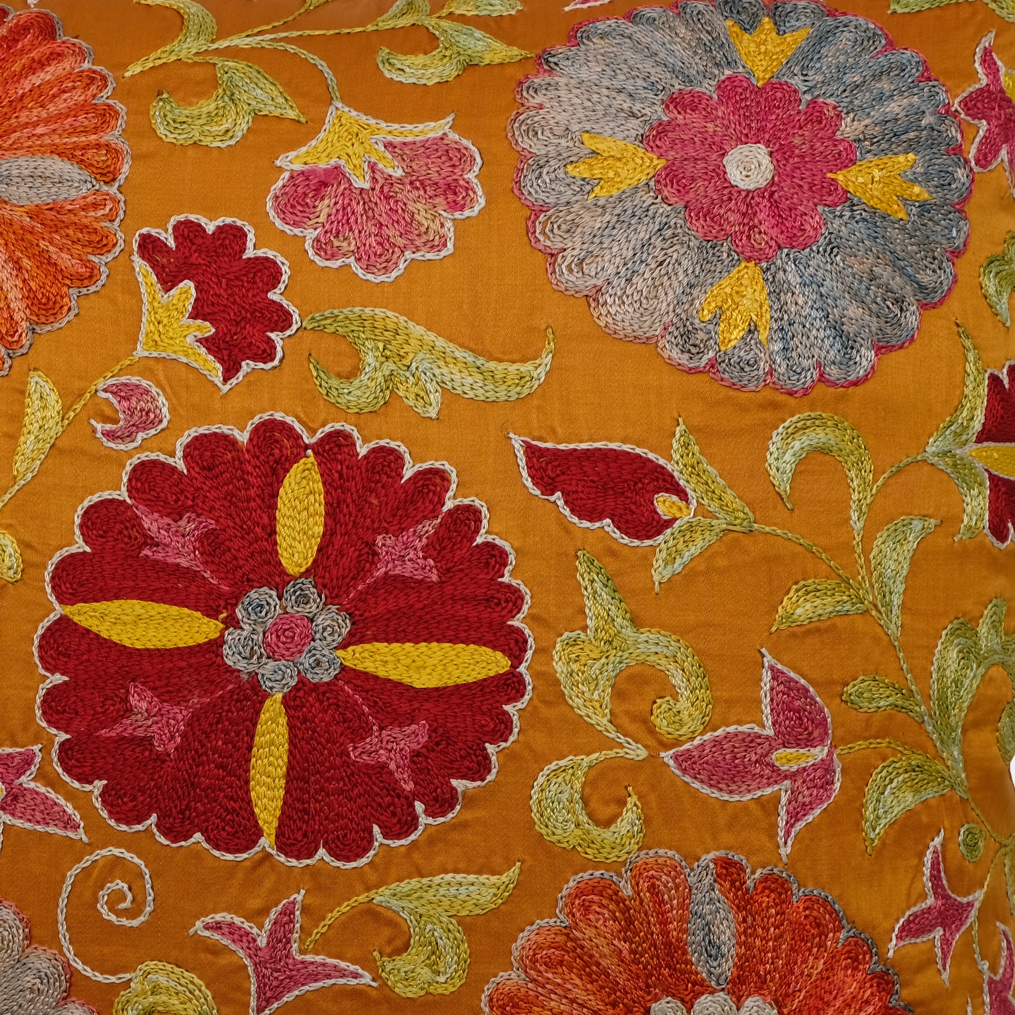 One of a Kind Orange Circles Suzani Square Pillow