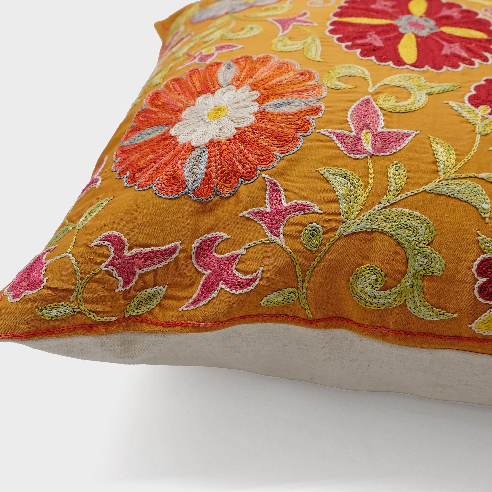 One of a Kind Orange Circles Suzani Square Pillow