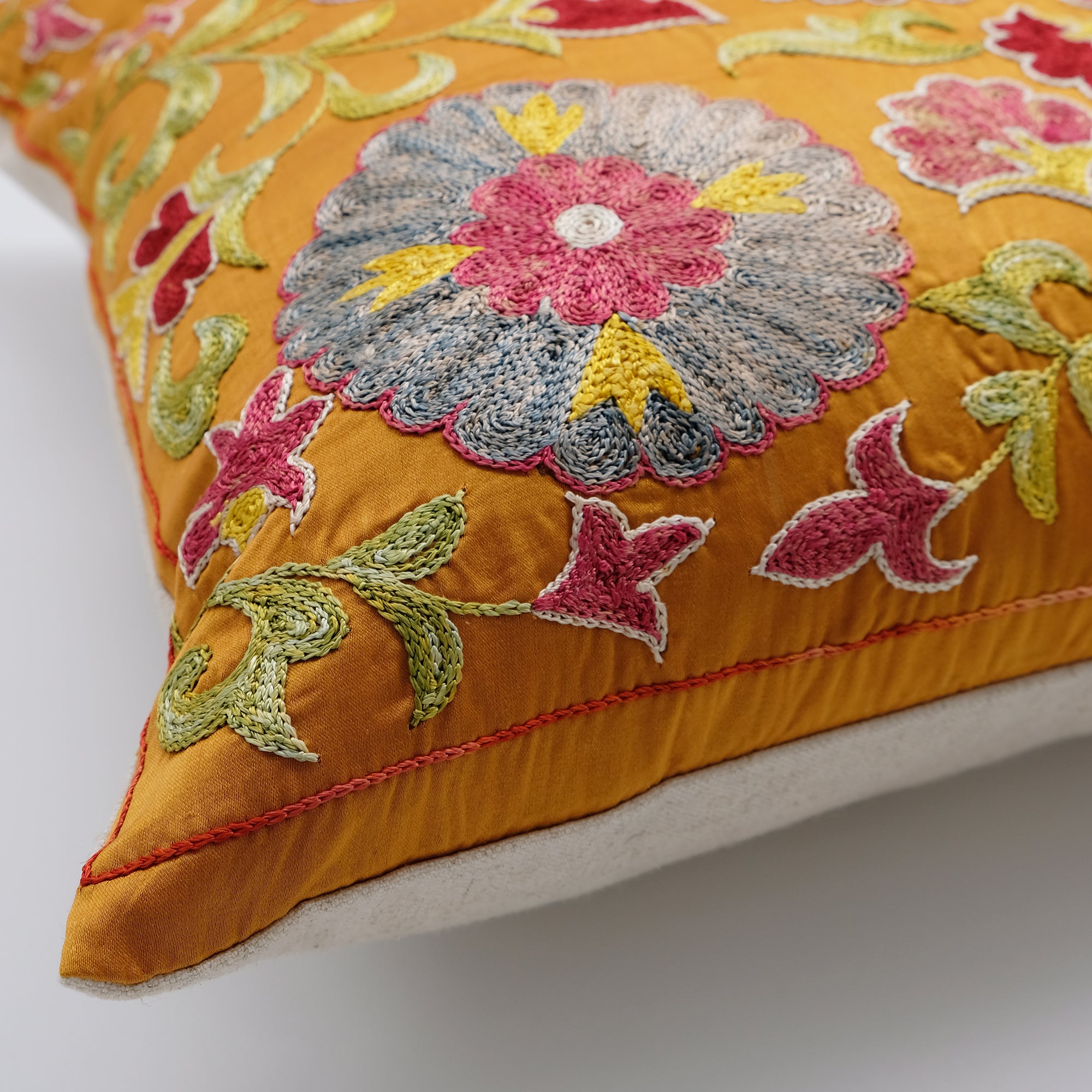 One of a Kind Orange Circles Suzani Square Pillow