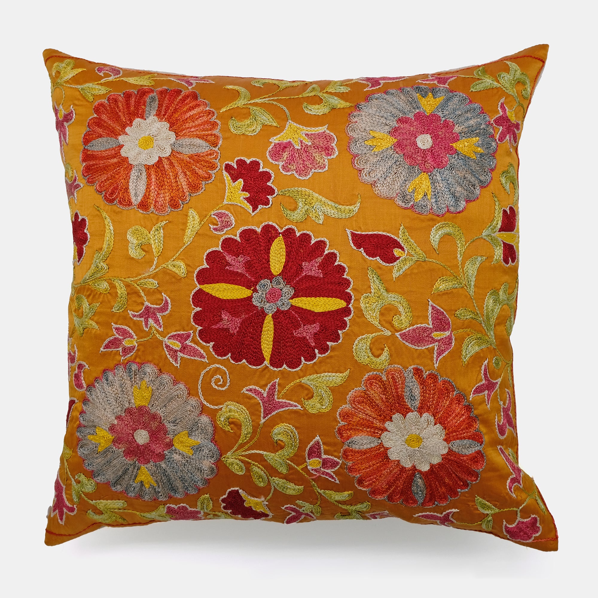 One of a Kind Orange Circles Suzani Square Pillow