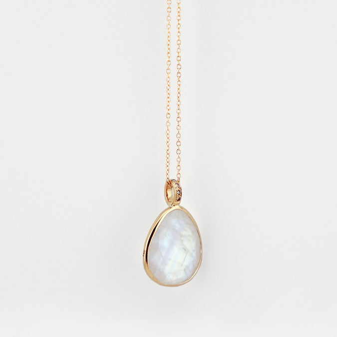 Rainbow Moonstone Diamond Pendant Necklace
