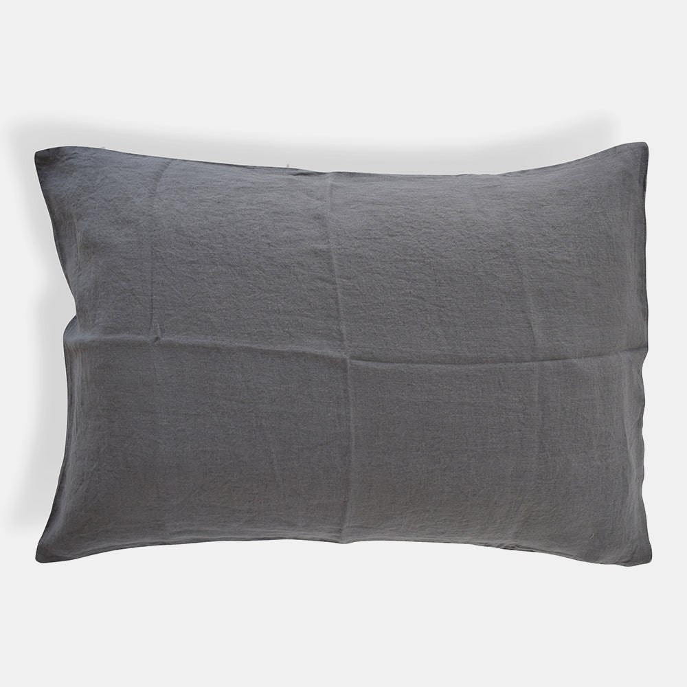 Real Grey Linen Standard Pillowcase by Linge Particulier Collyer s Mansion