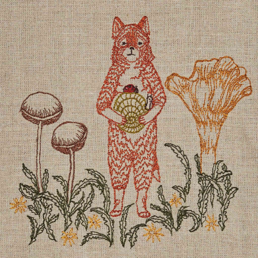 Fox with Mushrooms Tea Towel