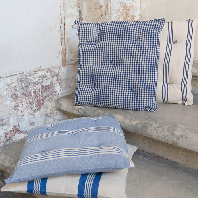 Cerulean Blue Triple Stripe Square Seat Cushion