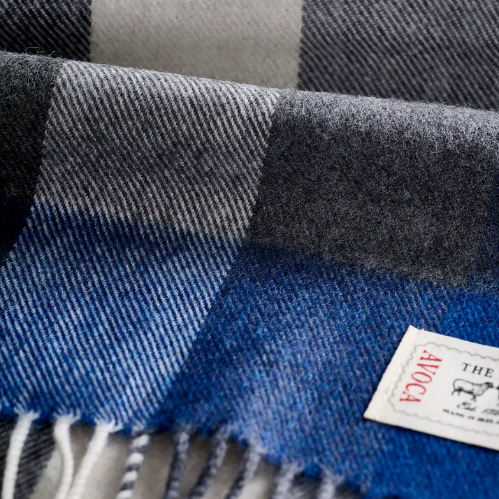 Navy Check Narrow Merino Scarf