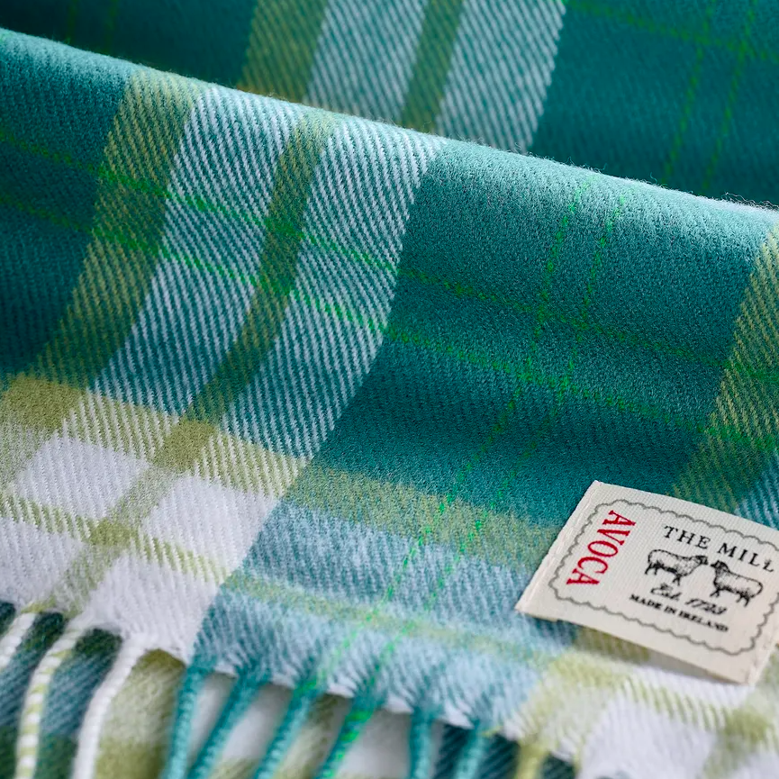 Green Check Narrow Merino Scarf