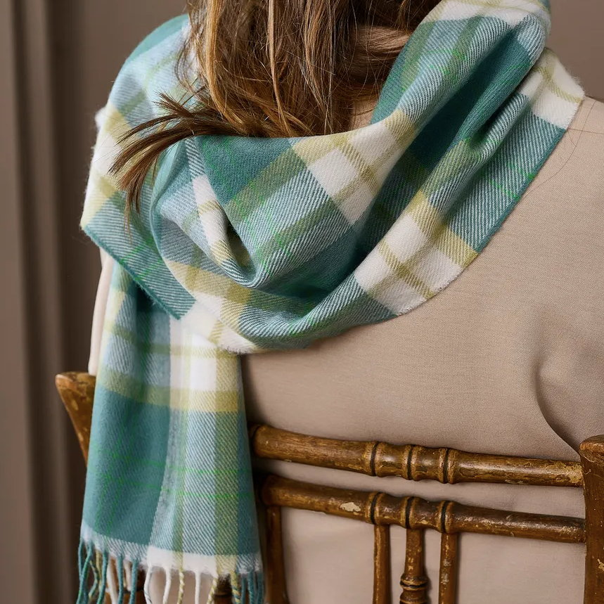 Green Check Narrow Merino Scarf