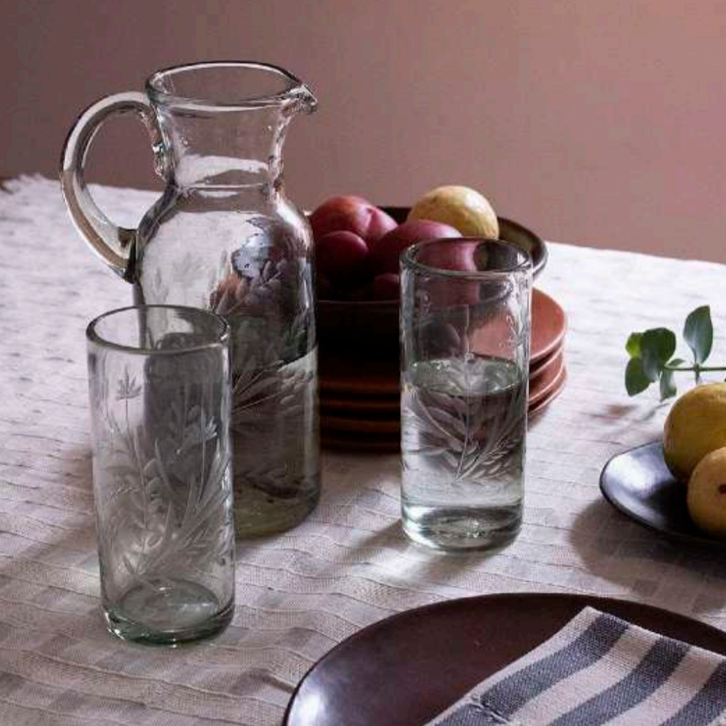 Hand-etched Glass Pitcher
