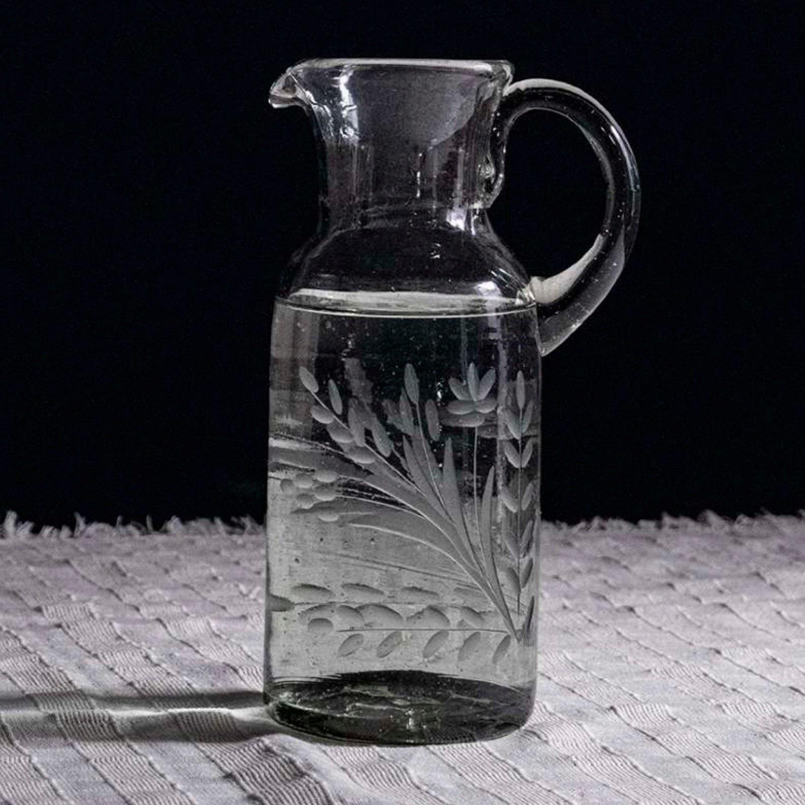 Hand-etched Glass Pitcher
