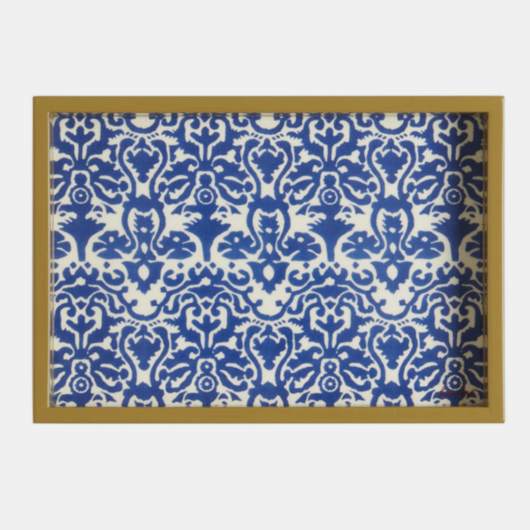 Damask Blue Rectangle Tray