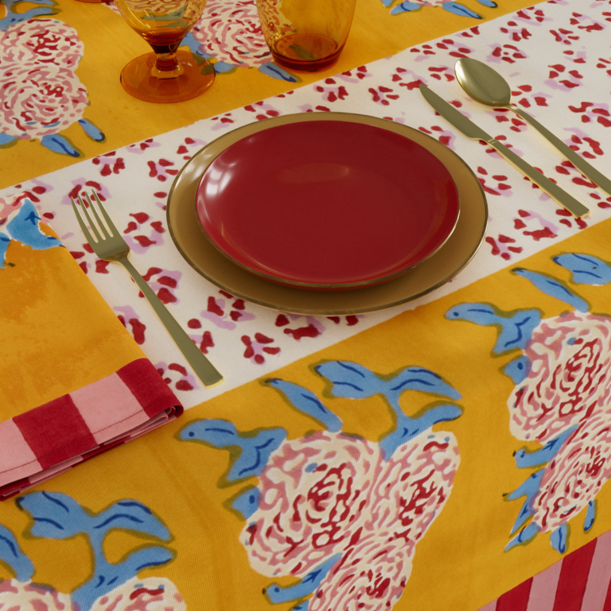 Leopard Stripes Gold Cotton Tablecloth