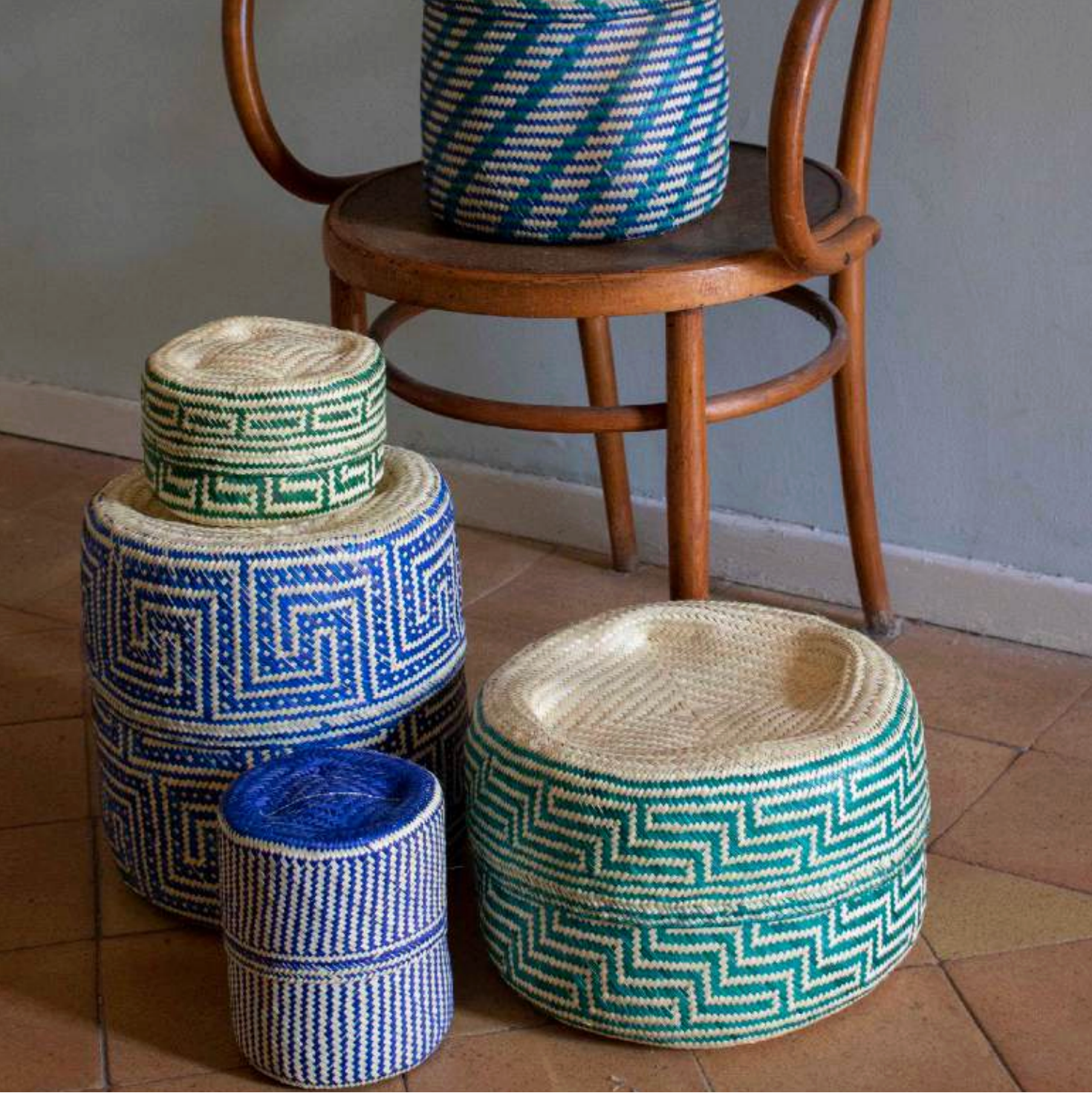 Ocean Lidded Basket in Small Tall