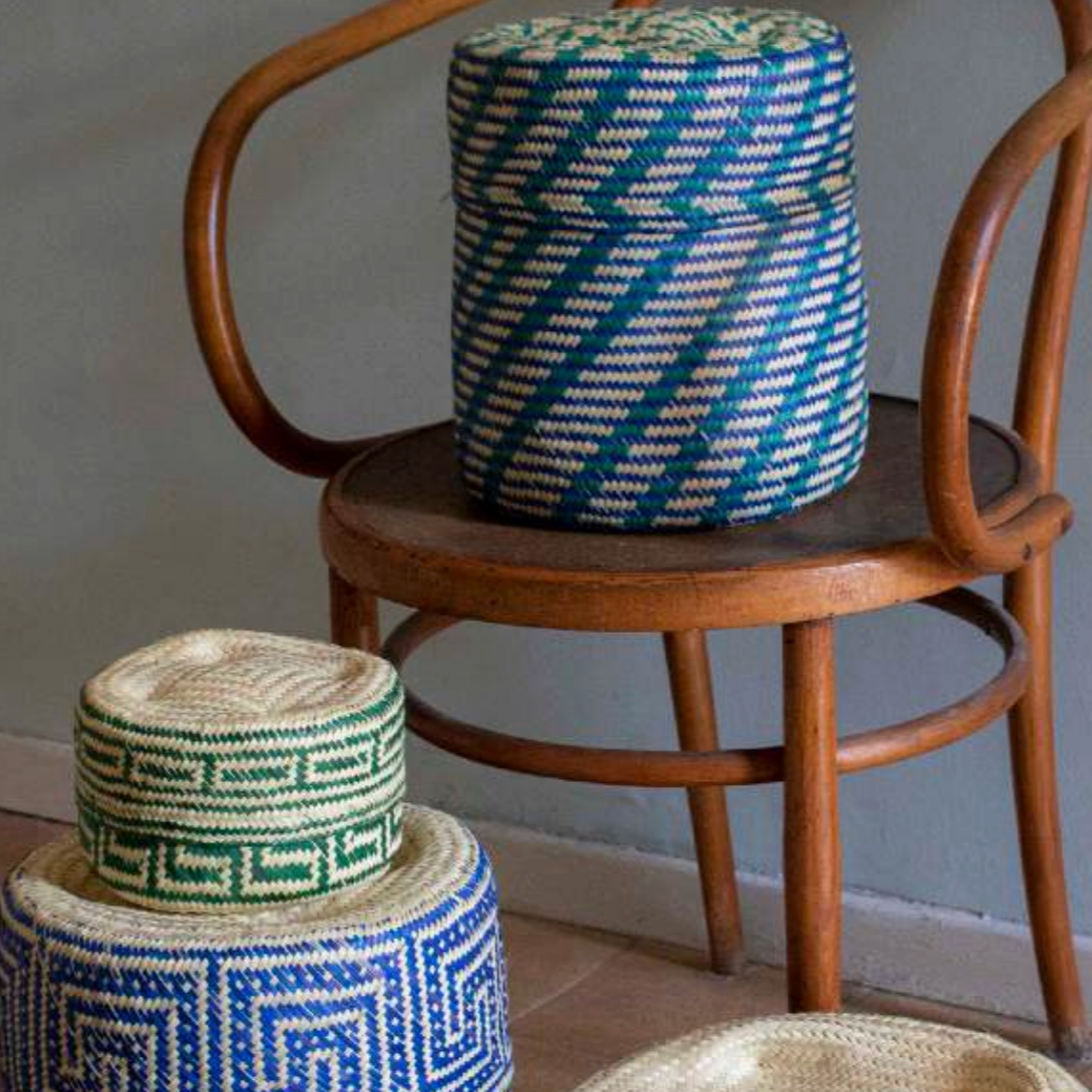 Ocean Lidded Basket in Large Tall