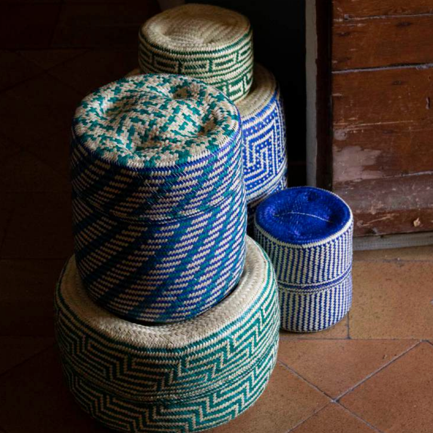 Ocean Lidded Basket in Small Tall