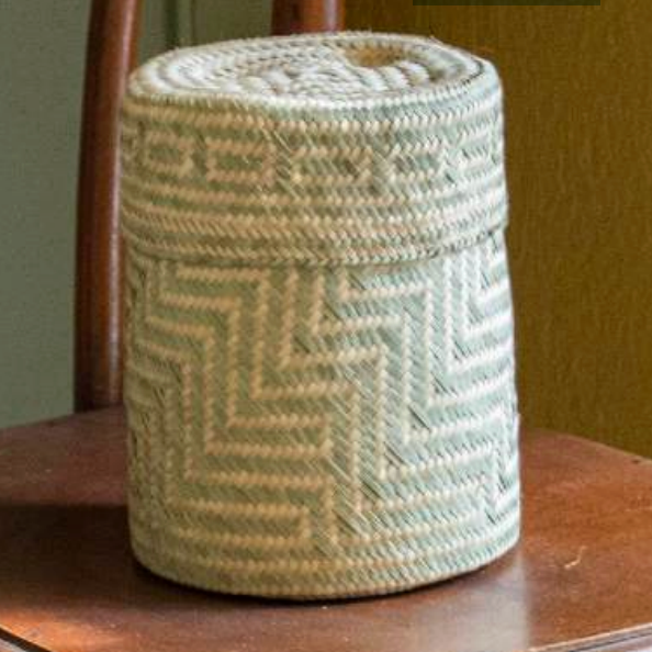 Light Green Lidded Basket in Small Tall