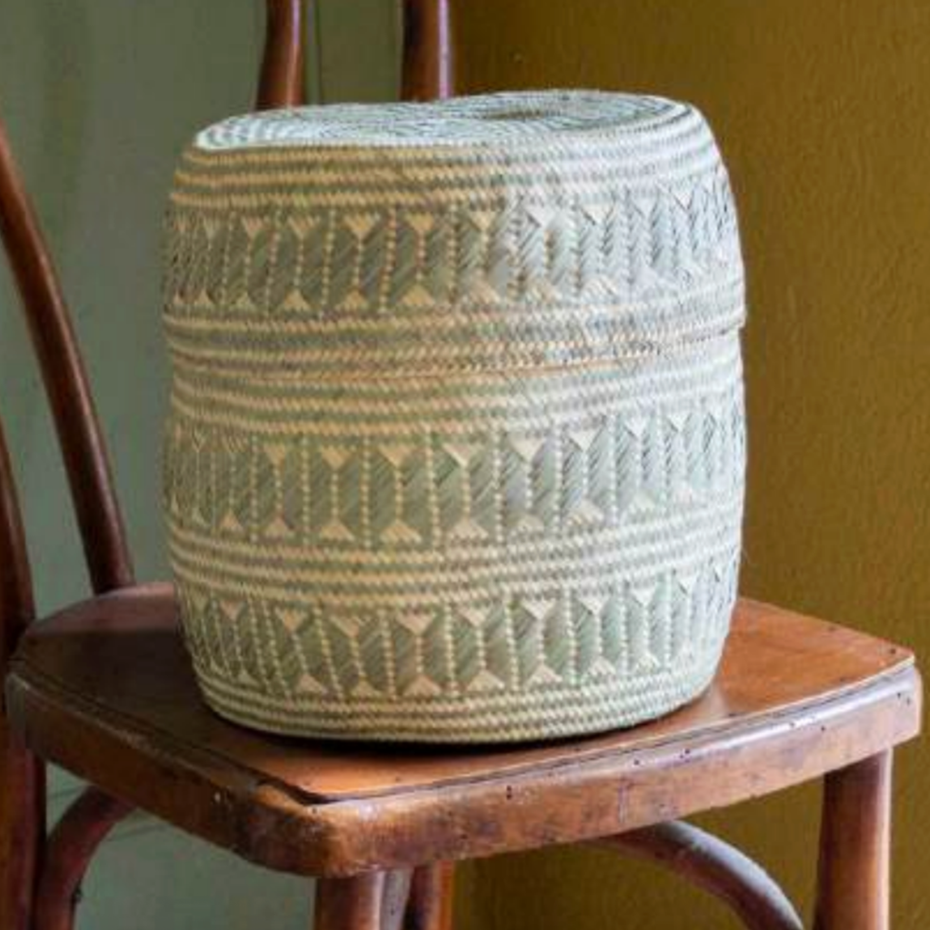 Light Green Lidded Basket in Medium