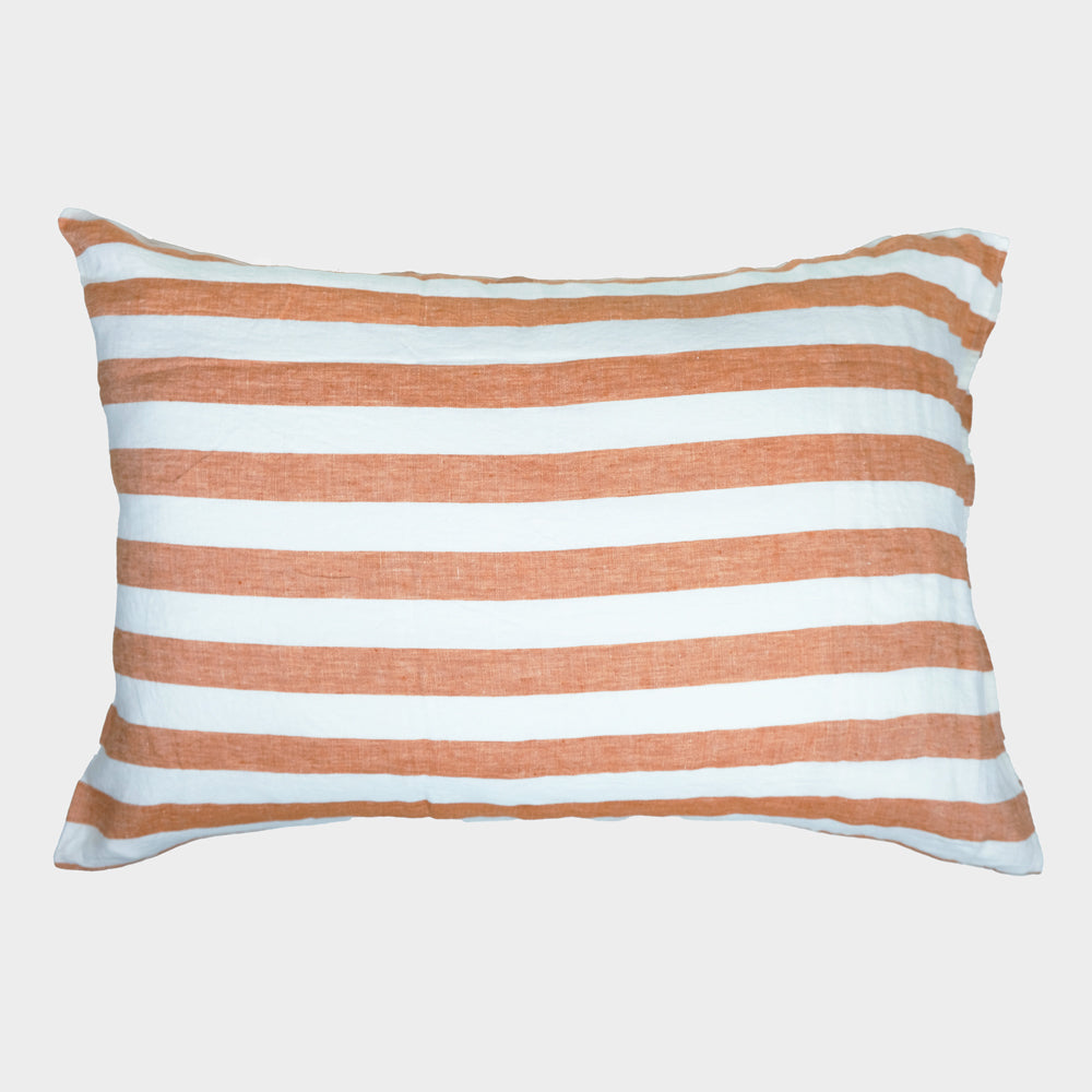Linen Standard Pillowcase, sienna white stripe