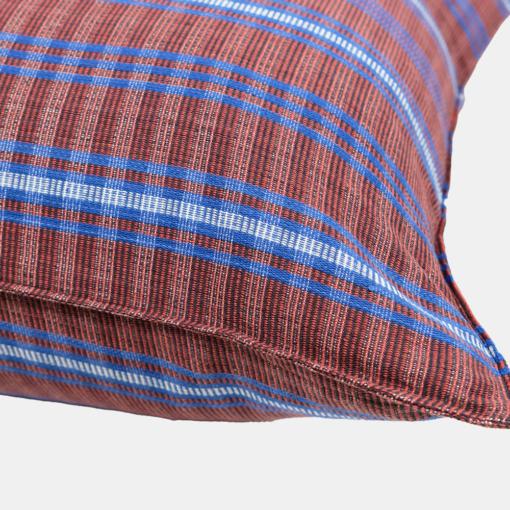 Red and Sky Blue Tartan Pillow, lumbar