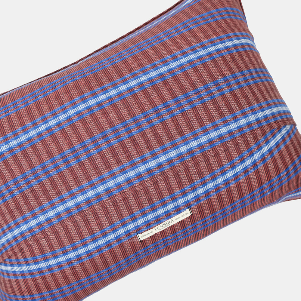 Red and Sky Blue Tartan Lumbar Pillow