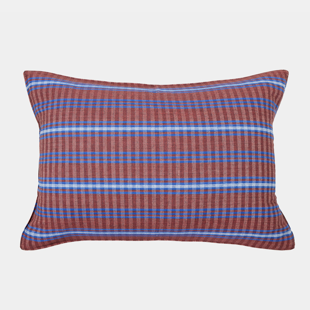Red and Sky Blue Tartan Pillow, lumbar