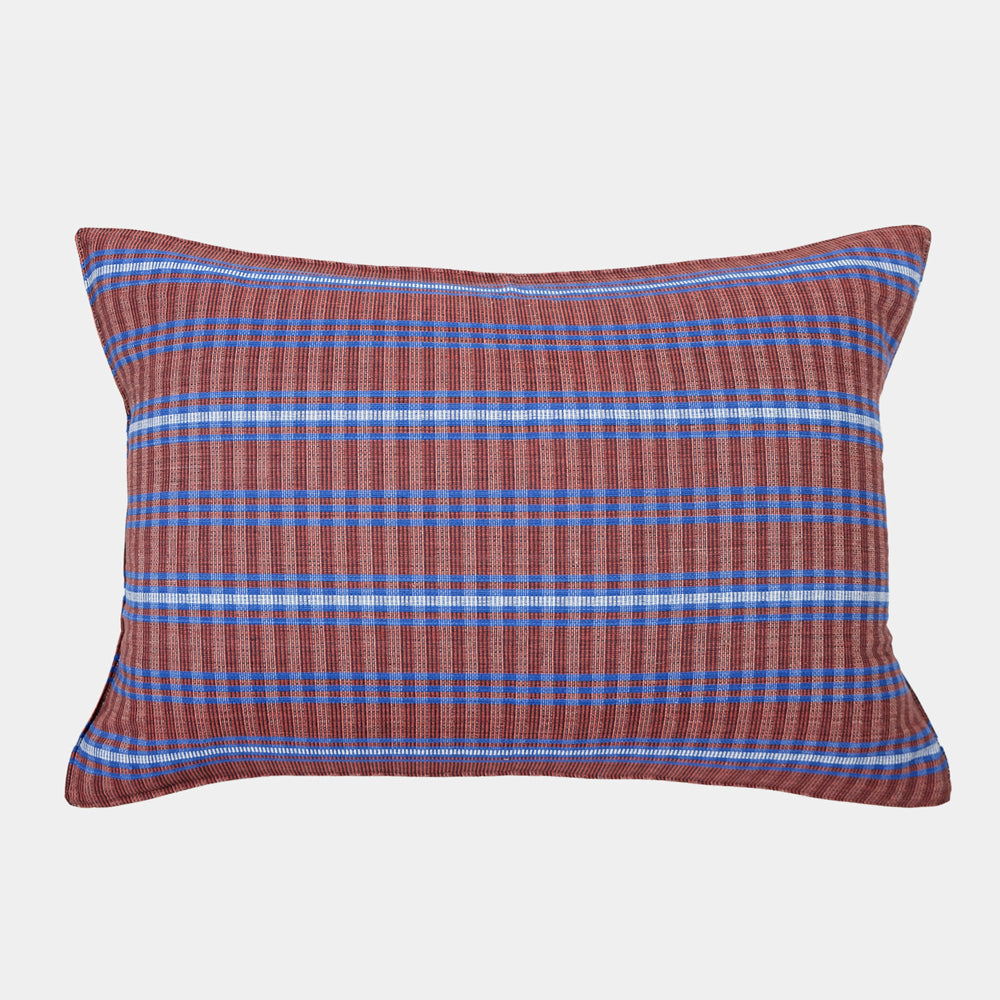 Red and Sky Blue Tartan Lumbar Pillow