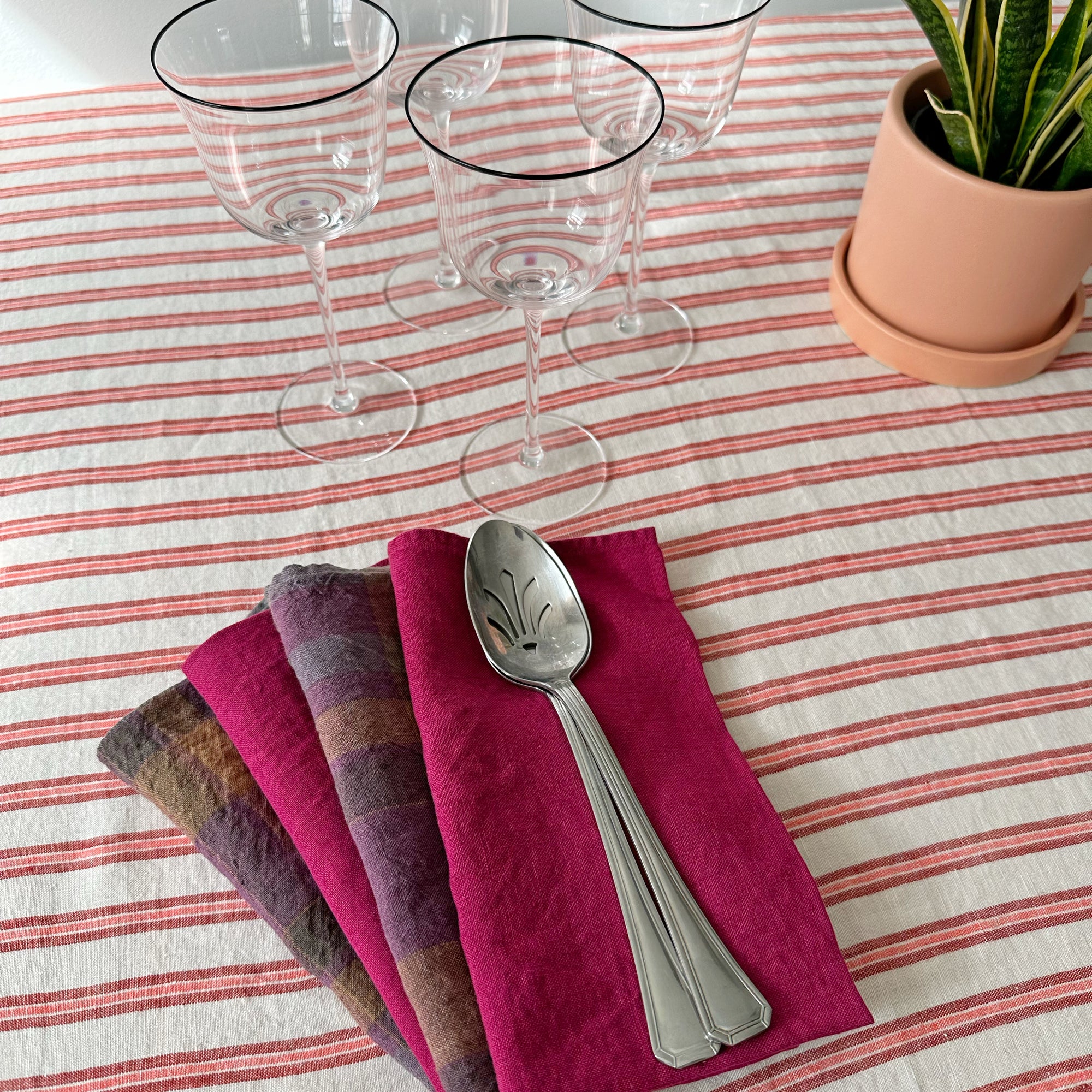 Square Linen Tablecloth in Summer Mattress Stripe
