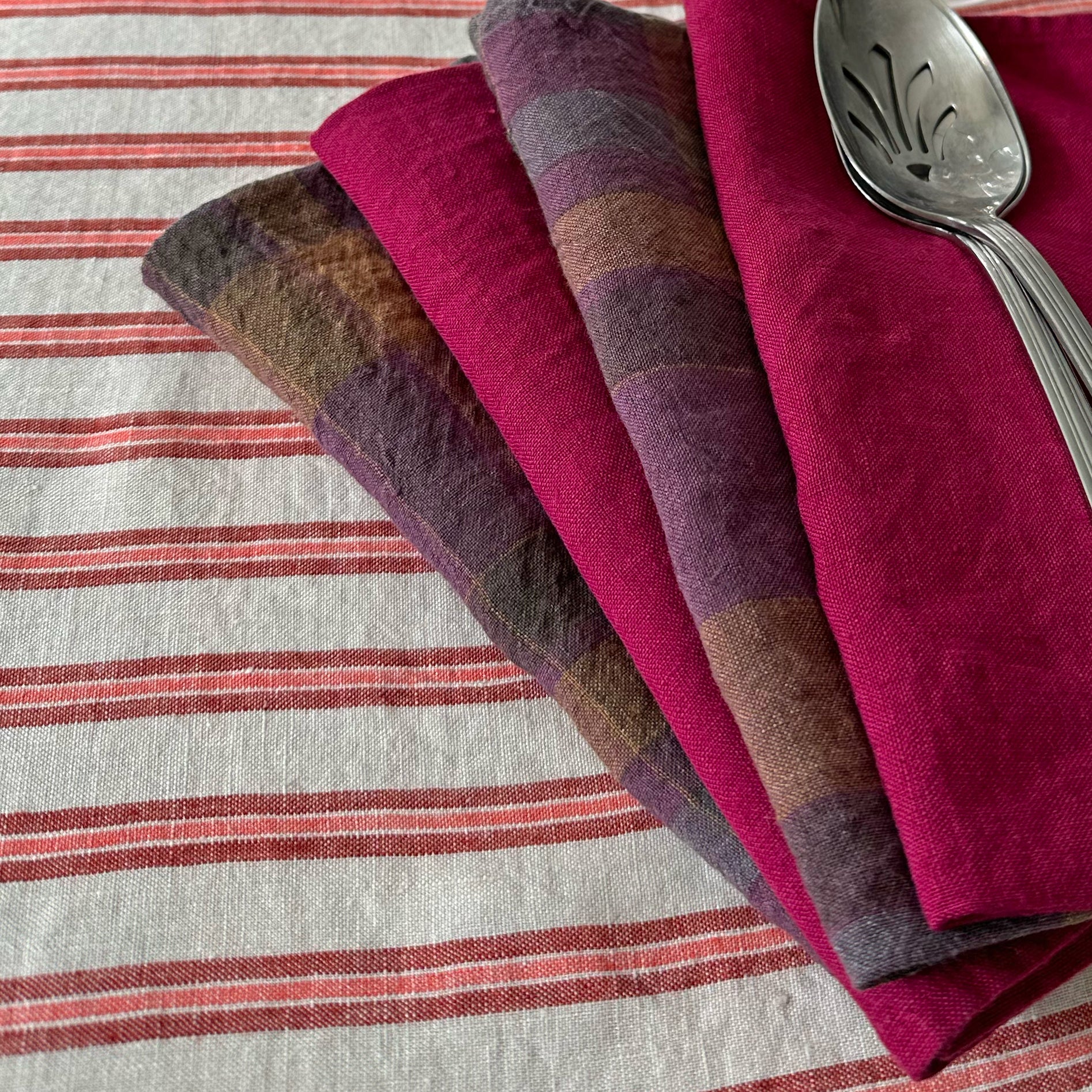 Square Linen Tablecloth in Summer Mattress Stripe