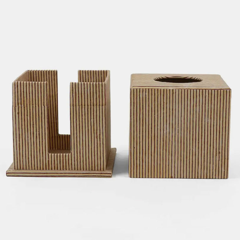 Tissue Box in Stripe Yellow Maroon