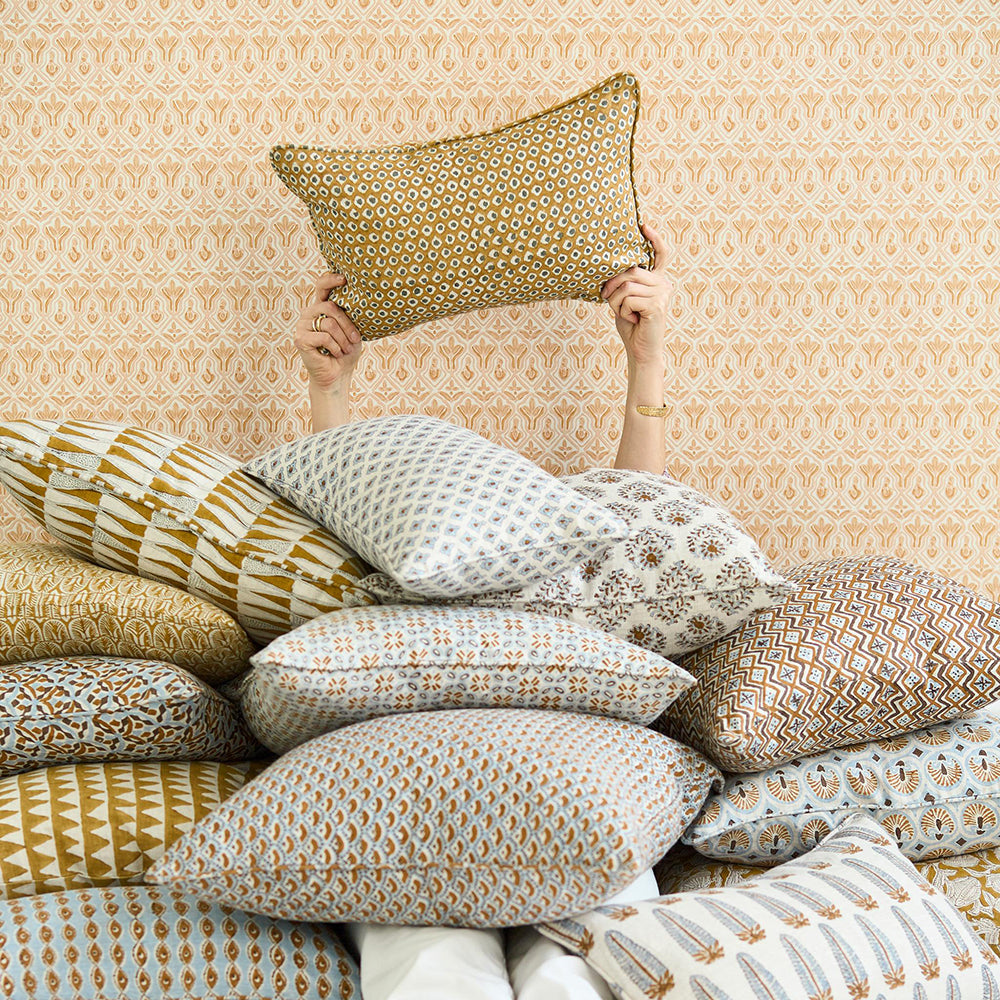 Patola Saffron Lumbar Pillow