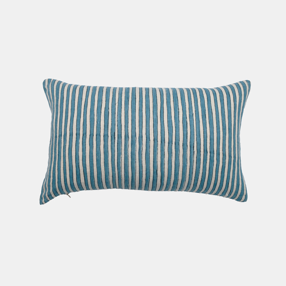 Ticking Sky Blue Lumbar Pillow