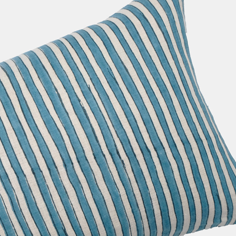Ticking Sky Blue Lumbar Pillow