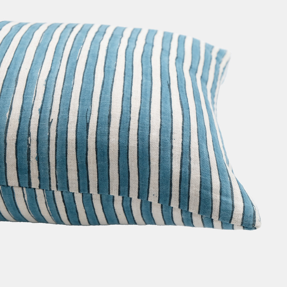 Ticking Sky Blue Lumbar Pillow