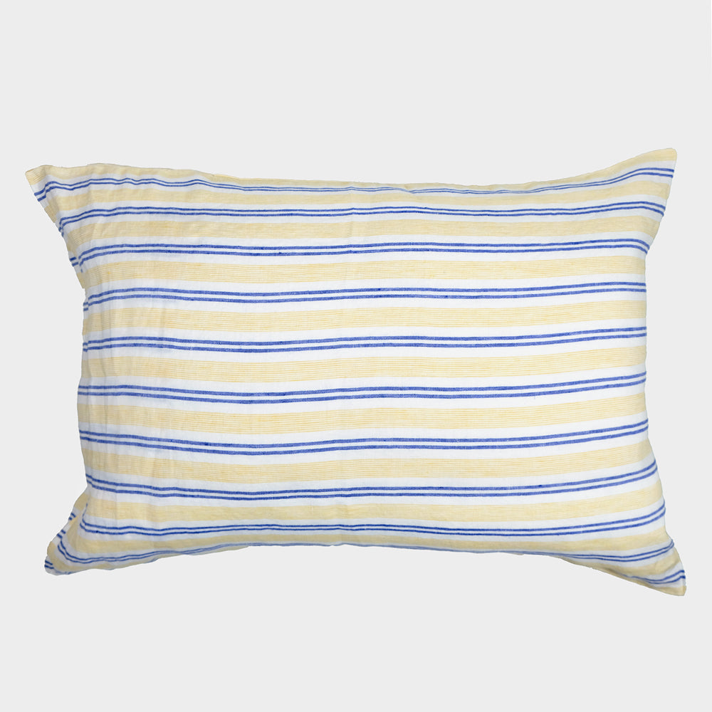 Linen Standard Pillowcase in Yellow Blue Stripe
