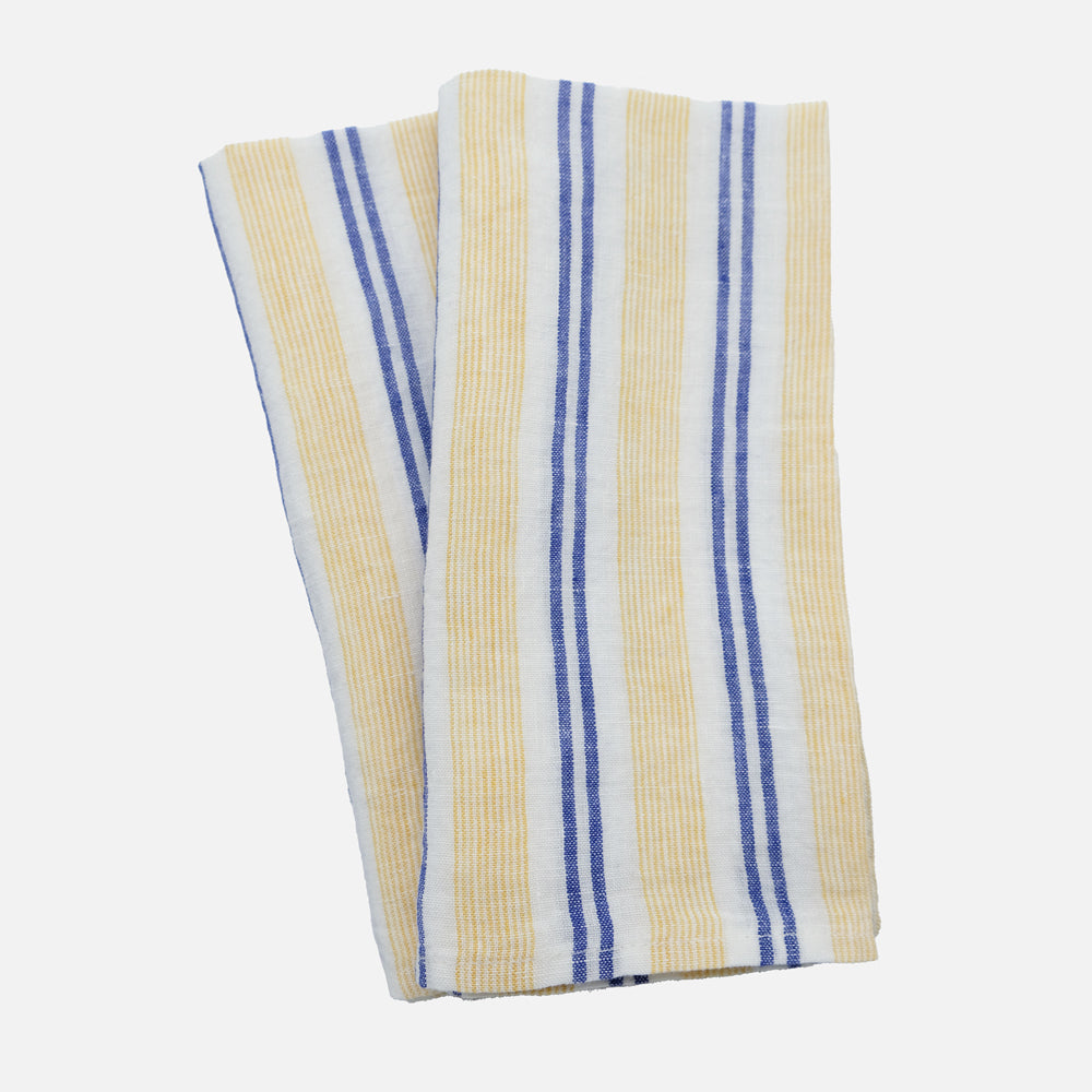 Linen Napkin in Yellow Blue Stripe
