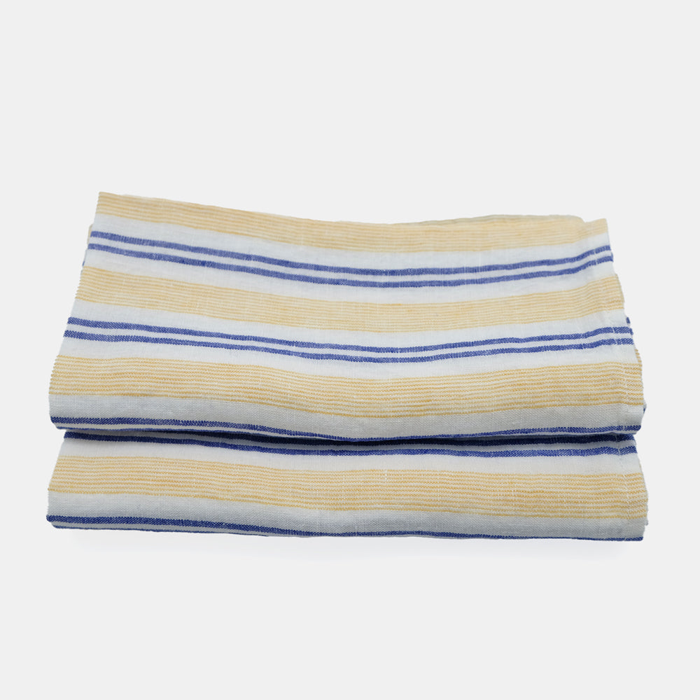 Linen Napkin in Yellow Blue Stripe