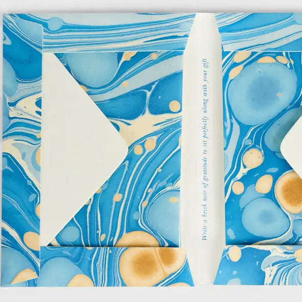 Hand Marbled Card Set in Pebble Blue Gold