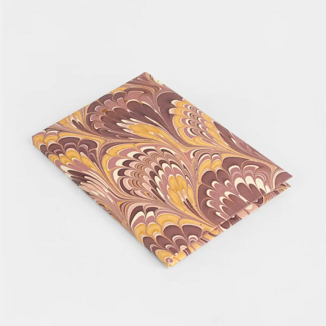 Hand Marbled Card Set in Peacock Burgundy