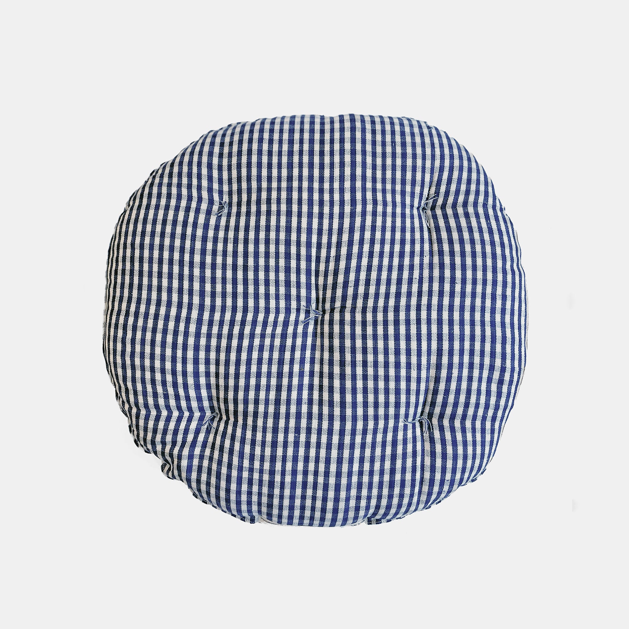 Navy Gingham Round Seat Cushion