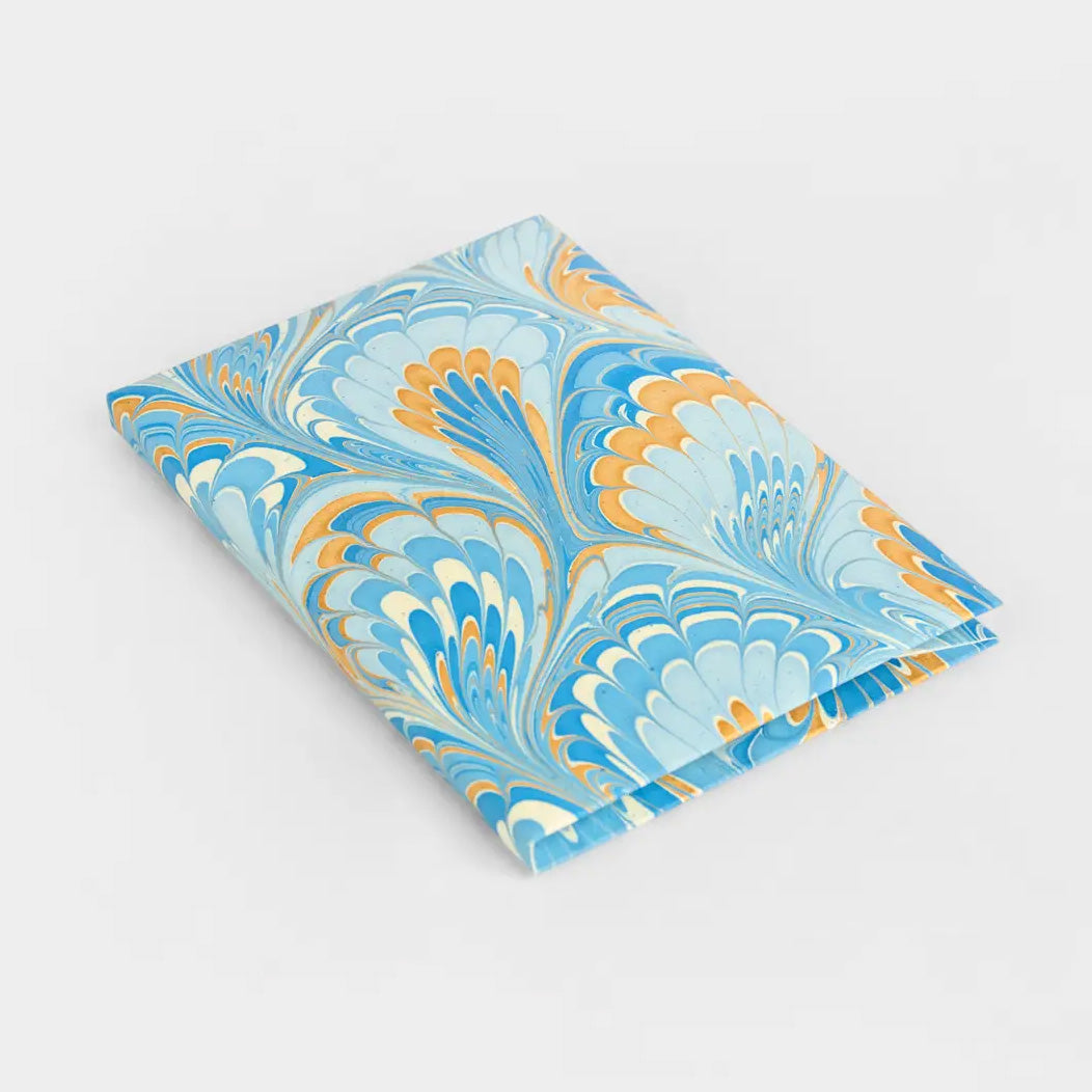 Hand Marbled Card Set in Peacock Blue Gold