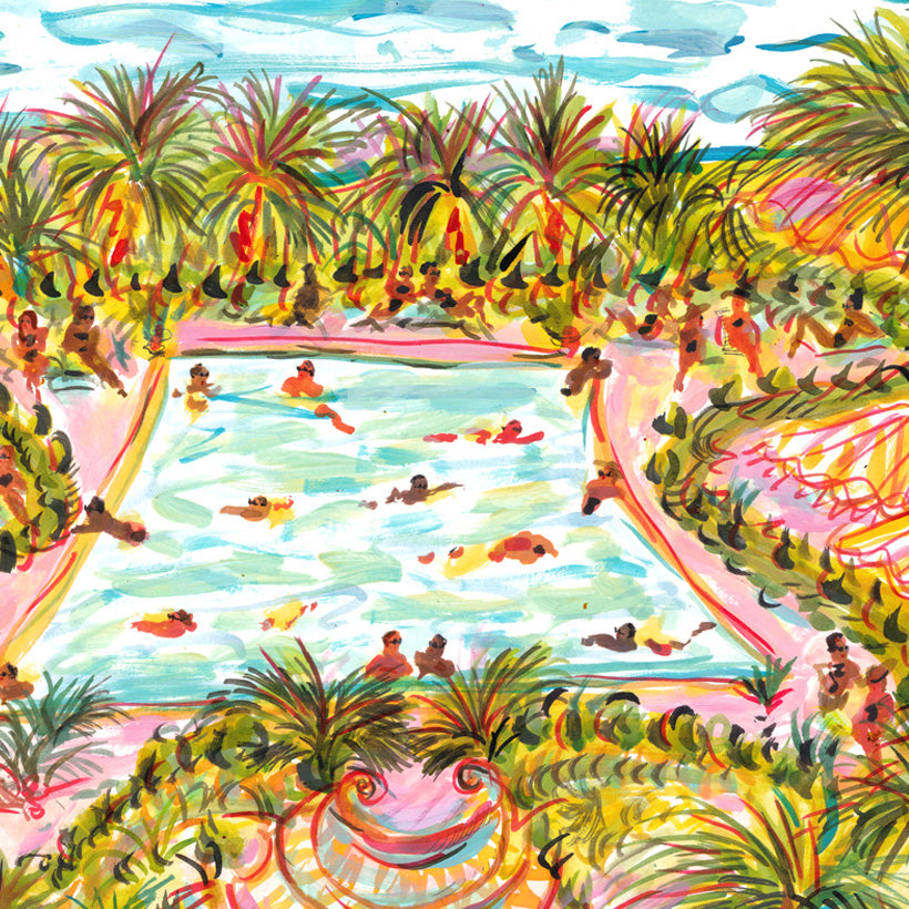 Pink Pool and Palms Print