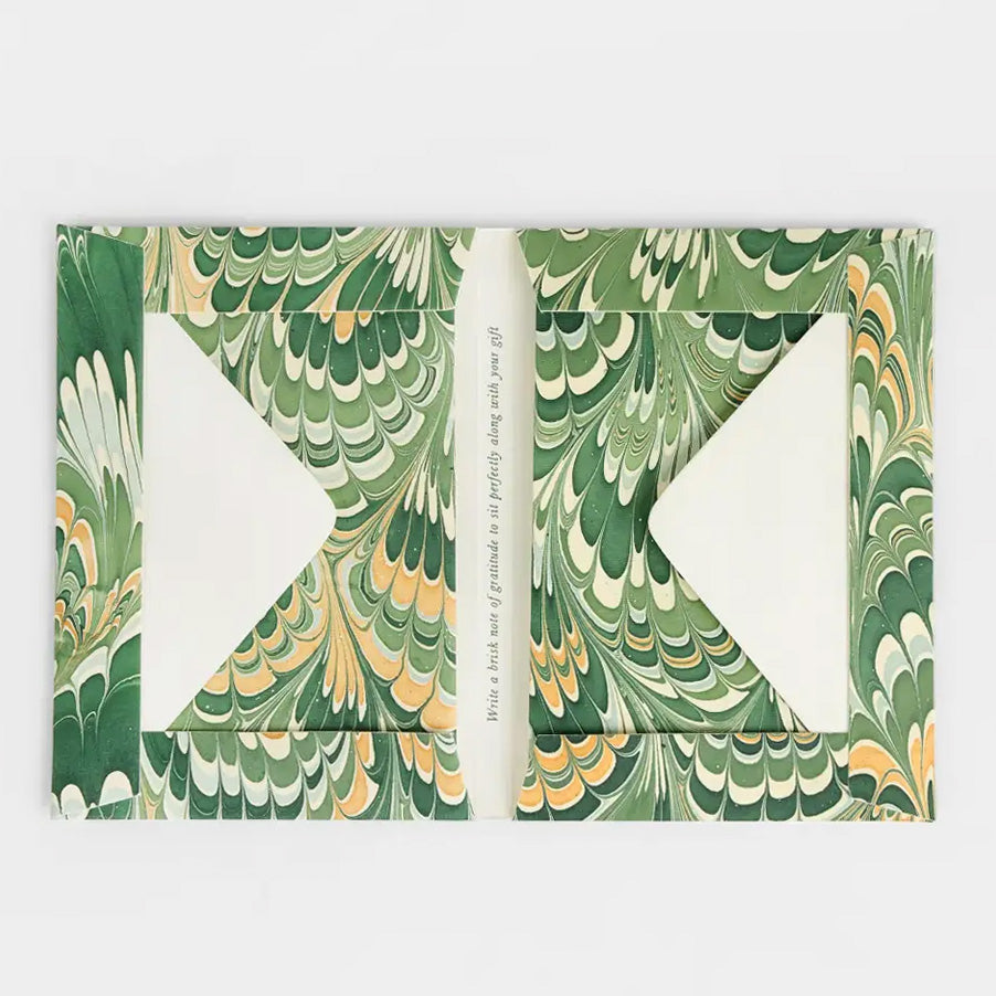 Hand Marbled Card Set in Peacock Green