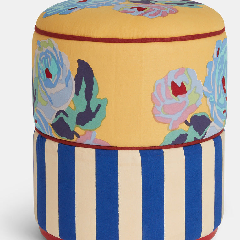 Nizam Mustard Stripes Blue Pouf