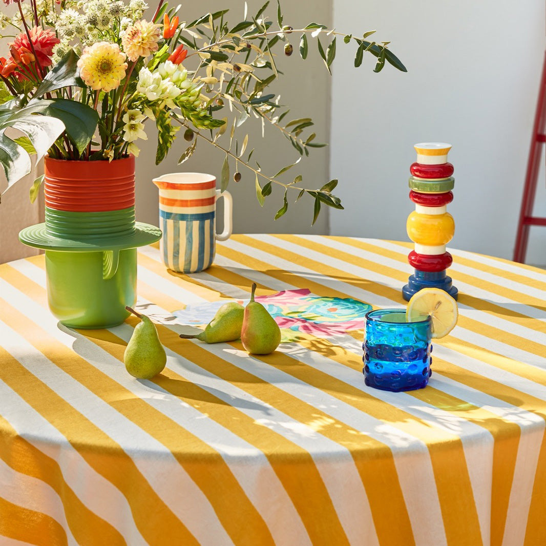 Nizam Stripes Sun Yellow Cotton Tablecloth