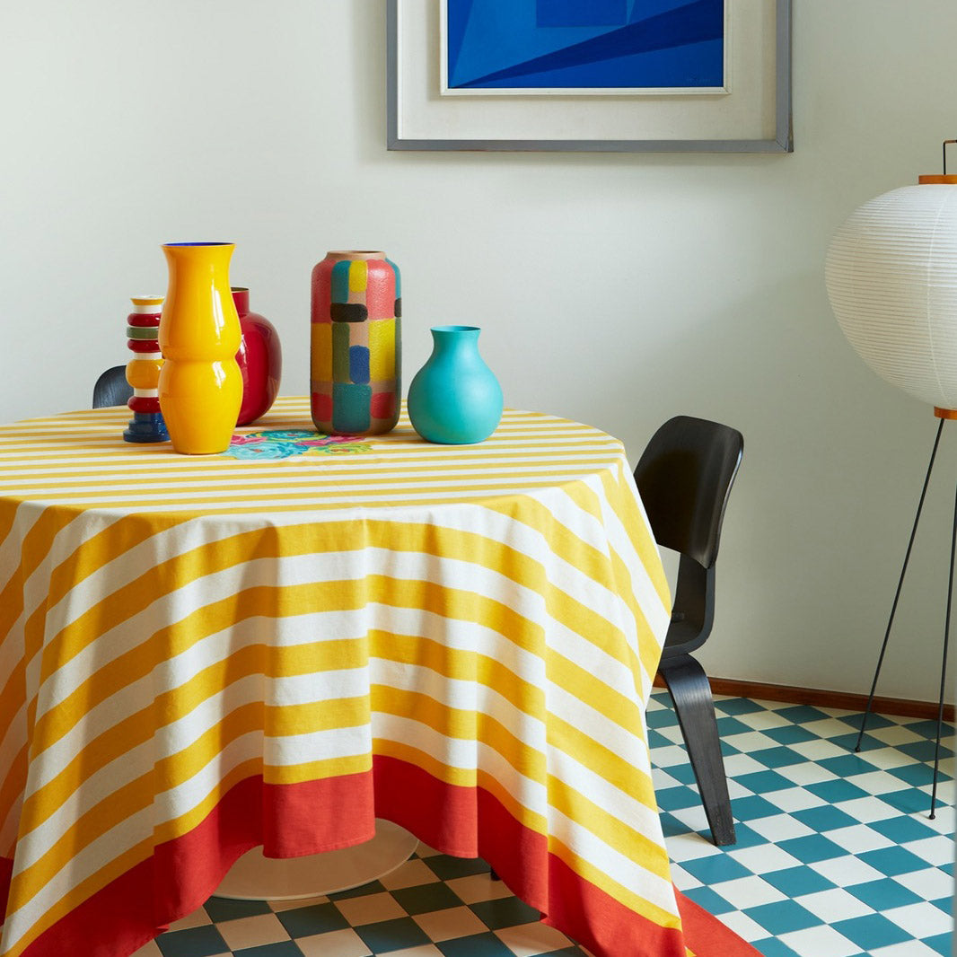 Nizam Stripes Sun Yellow Cotton Tablecloth