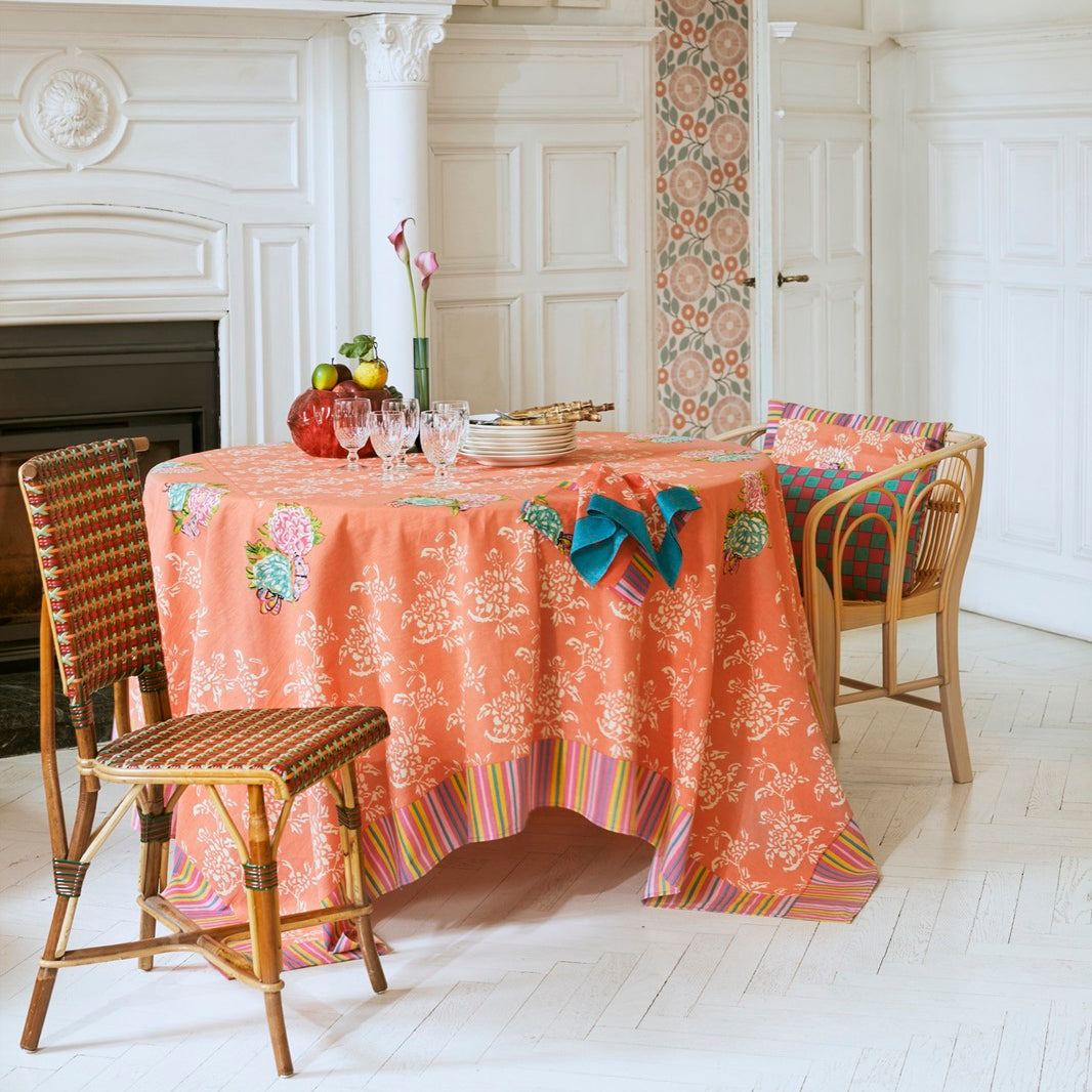 Kandem Queen Peach Cotton Tablecloth in Small Square