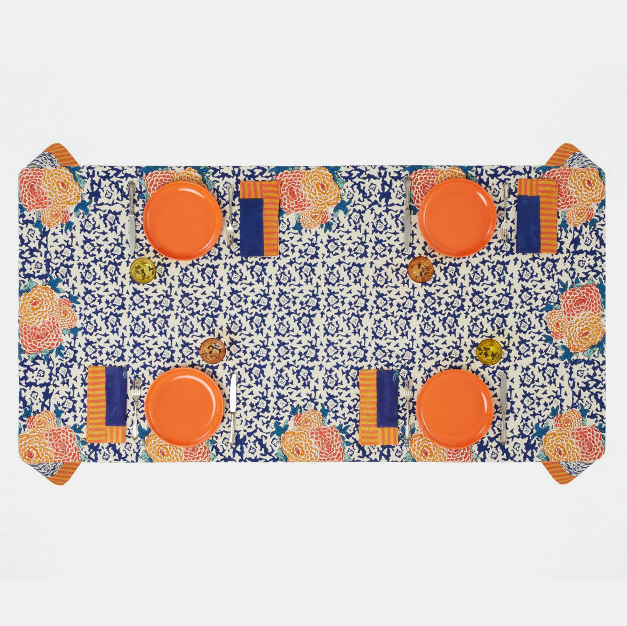 Corolla Blue Cotton Tablecloth in Large Square