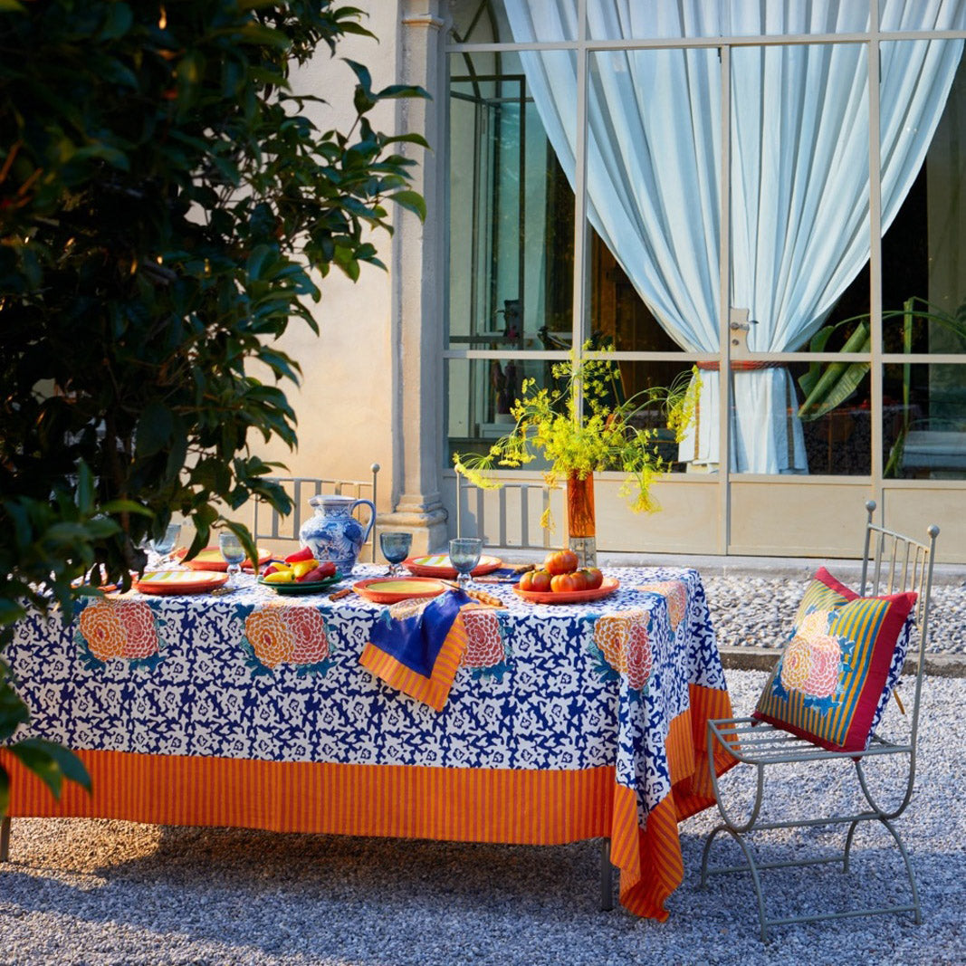 Corolla Blue Cotton Tablecloth in Large Square